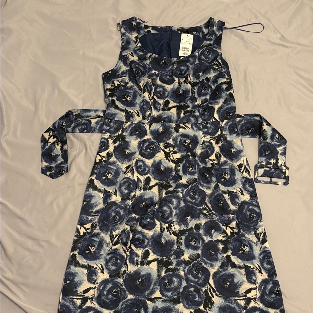H&M Navy and Cream Patterned Midi Dress